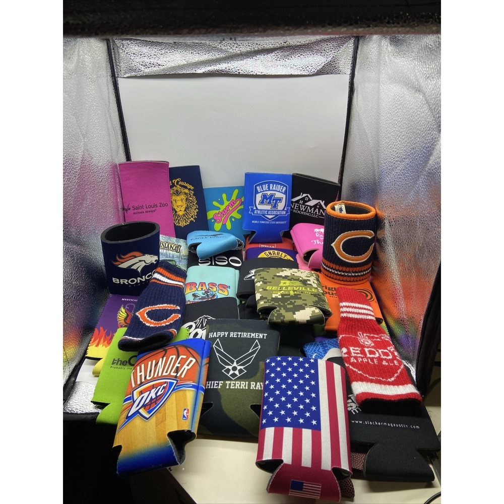 Lot Of Can Koozies Promotional Slurm Colors Light Chicago Bears Flag Broncos 34+